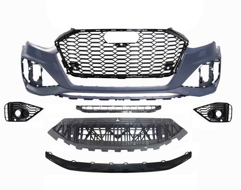 2020-2024 Audi RS4 Front Bumper For A4/S4 B9.5 Body Kits With ACC Fog Light Grill Bumper Down Grille Honeycomb Grille Front Lip Splitter | RS4 Front Bumper