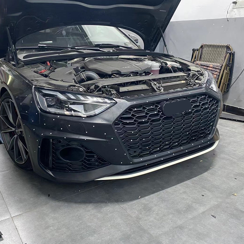 2020-2024 Audi RS4 Front Bumper For A4/S4 B9.5 Body Kits With ACC Fog Light Grill Bumper Down Grille Honeycomb Grille Front Lip Splitter | RS4 Front Bumper
