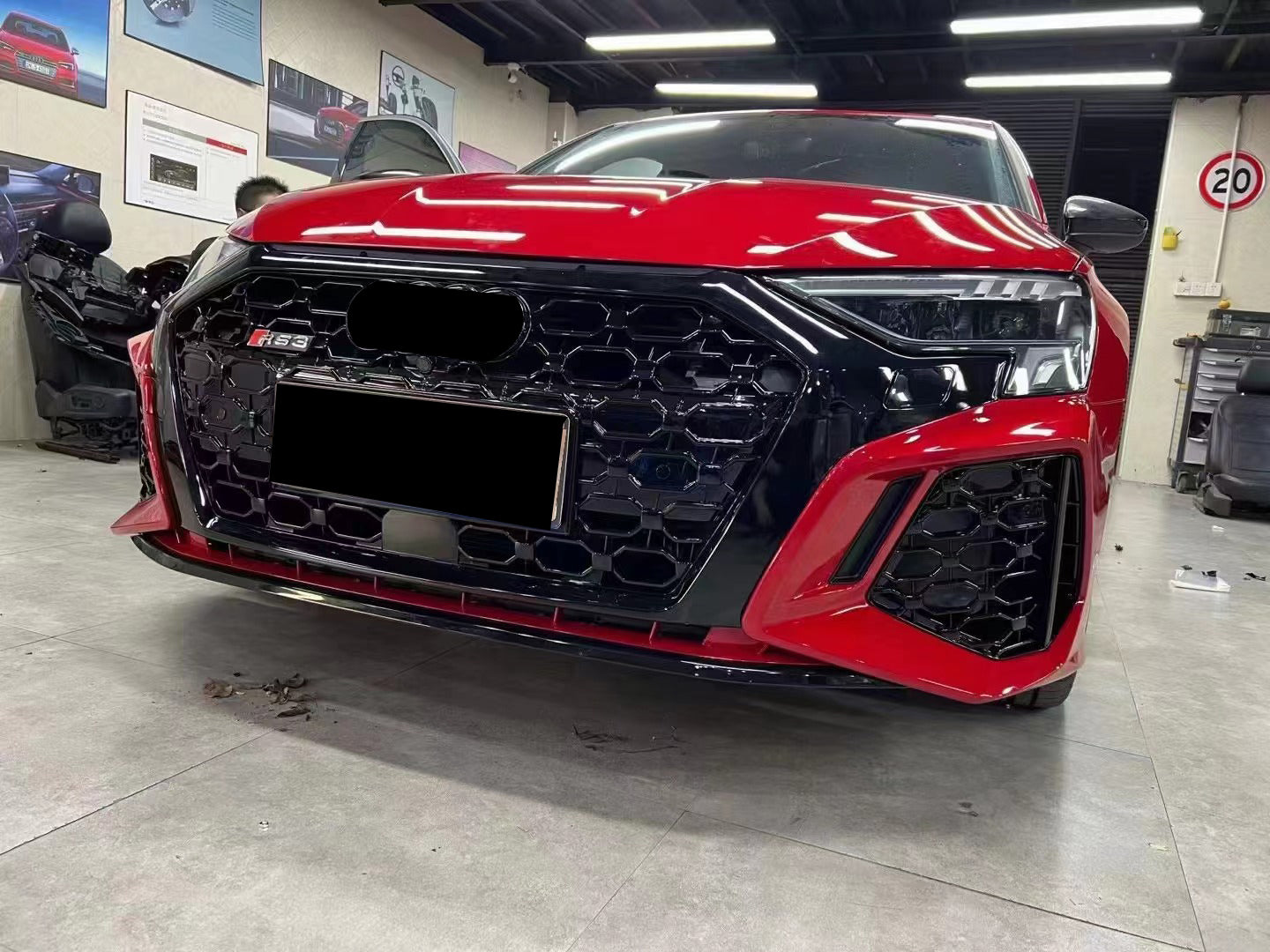 2020-2024 Audi RS3 Front Bumper For A3/S3 8Y Body Kits With Fog Light Grille Honeycomb Grille Front Lip Splitter | RS3 Bumper