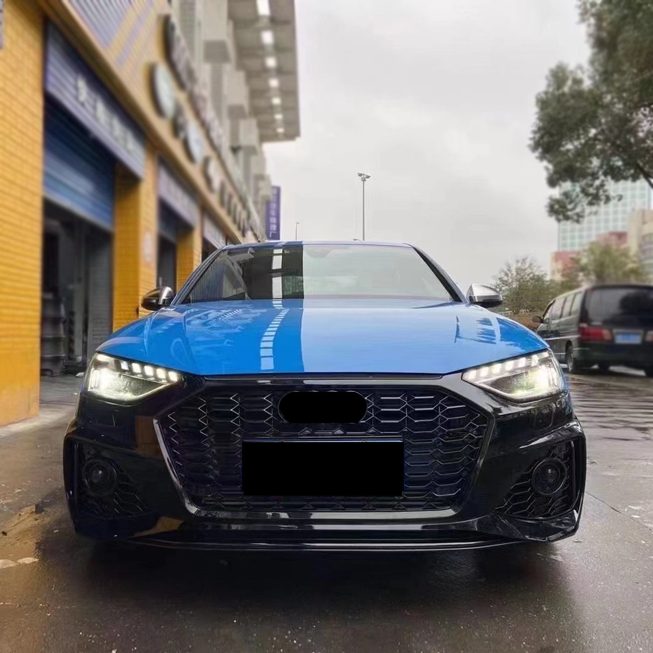 2020-2024 Audi RS4 Front Bumper For A4/S4 B9.5 Body Kits With ACC Fog Light Grill Bumper Down Grille Honeycomb Grille Front Lip Splitter | RS4 Front Bumper