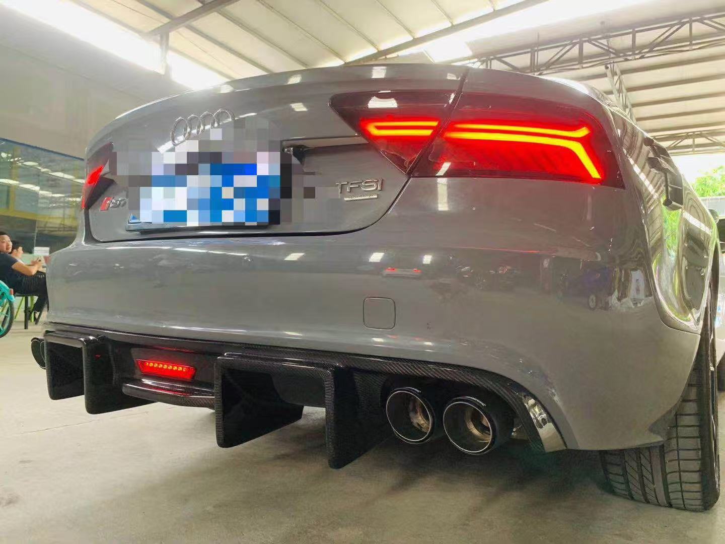 2009-2015 Audi A7 S Line S7 Style Carbon Fiber Rear Diffuser With Tailpipe For Audi A7 S7 C7