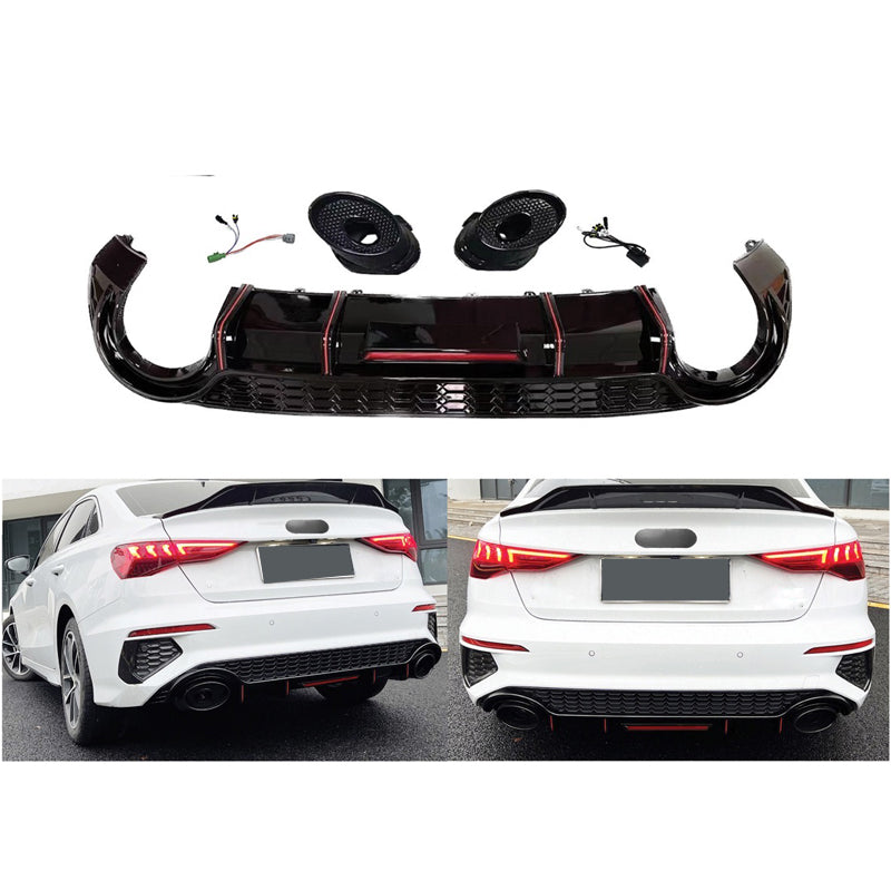 2020-2024 Audi RS3 Style A3 S line rear diffuser and large dual tailpipe For Audi A3 S3 8Y