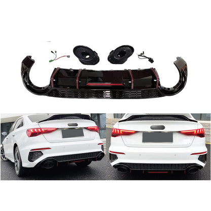 2020-2024 Audi RS3 Style A3 S line rear diffuser and large dual tailpipe For Audi A3 S3 8Y
