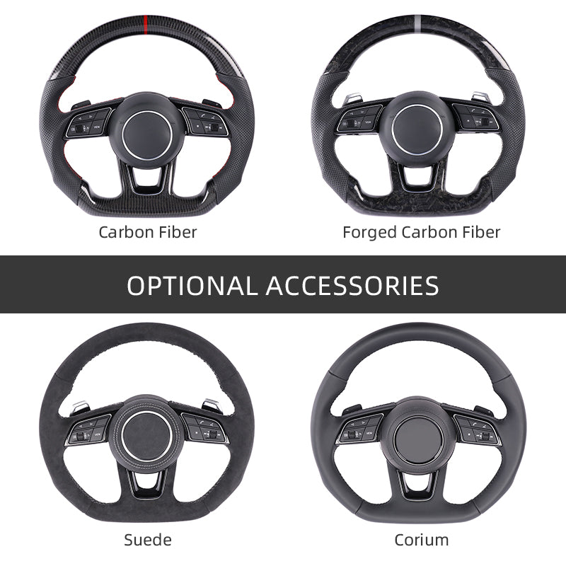 Carbon Fiber Suede Audi B9 Style Steering Wheel Corium For Audi All Series A3 A4 A5 A6 A7 A8 Q2 Q3 Q5 Q7 Q8