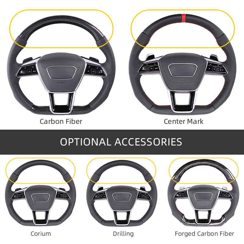 Carbon Fiber Audi C8 Style Steering Wheel Corium For Audi All Series A3 A4 A5 A6 A7 A8 Q2 Q3 Q5 Q7 Q8