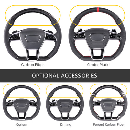 Carbon Fiber Audi C8 Style Steering Wheel Corium For Audi All Series A3 A4 A5 A6 A7 A8 Q2 Q3 Q5 Q7 Q8
